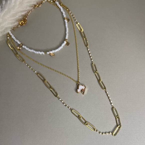 White & Gold Multi-chains Necklace Set - Layered Boho Necklace - Trendy Necklace - Picture 4 of 9